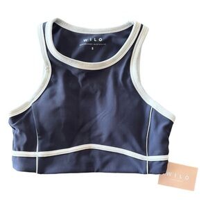 WILO The Label Sports Bra Women size Small S NAVY BLUE Ribbed Racerback Cropped